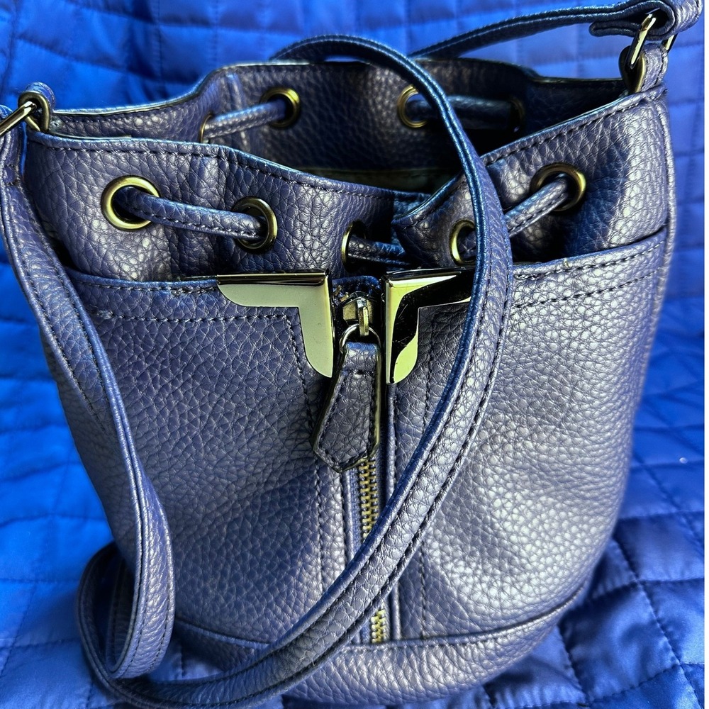 Danielle Nicole Blue Pebble Vegan PU Lthr Mini Drawstring Bucket Crossbody Bag
